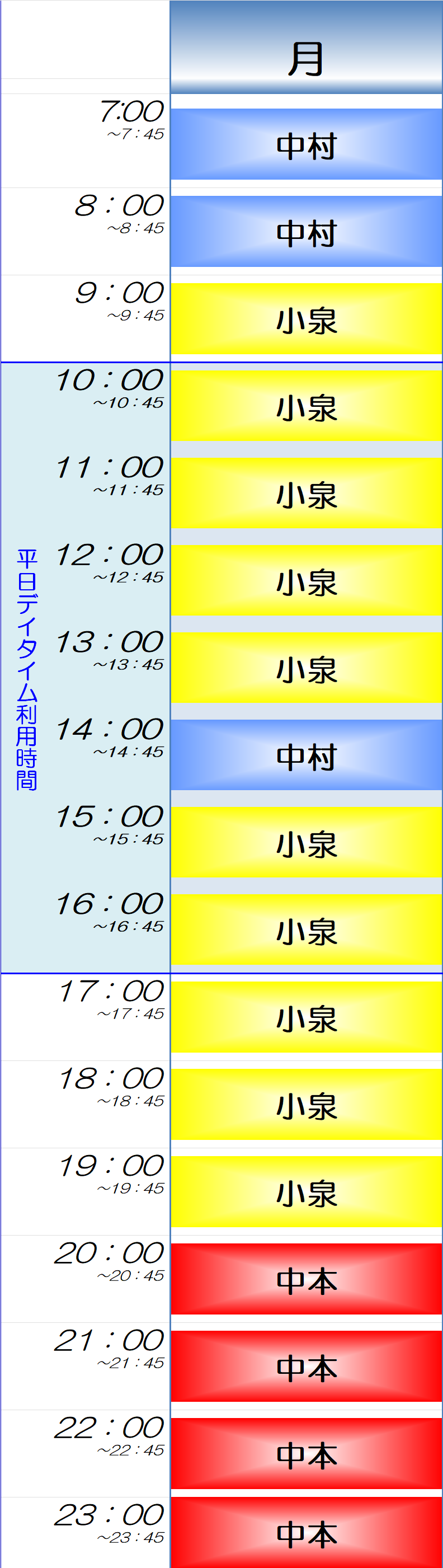 月曜日時間割