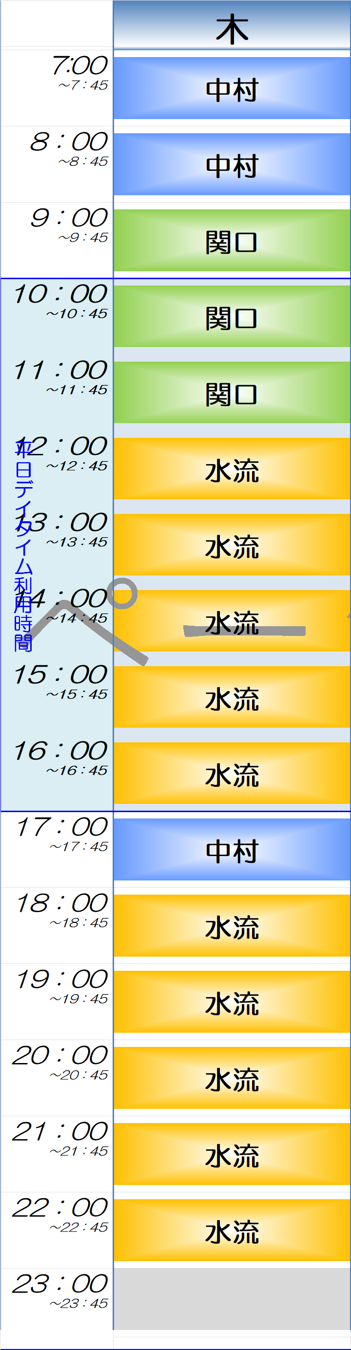 木曜日時間割