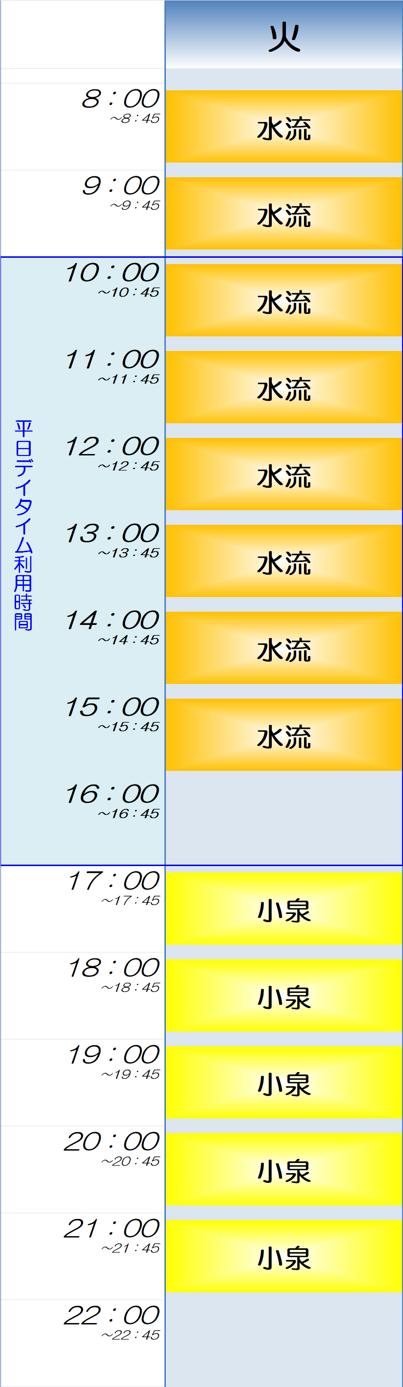 火曜日時間割